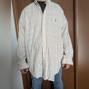 Ralph Lauren Classic Fit Button-Down Shirt 2XLT Tall | Cream Windowpane Plaid